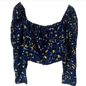 NWT Women’s Leopard Print Top - Blue and Gold